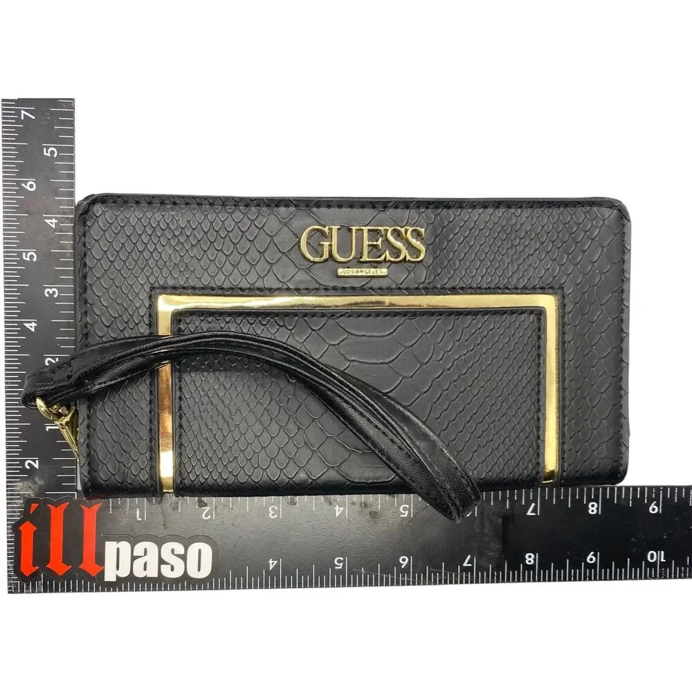 Guess USA Women's Black Snake Wristlet Wallet Sleek Classy EUC